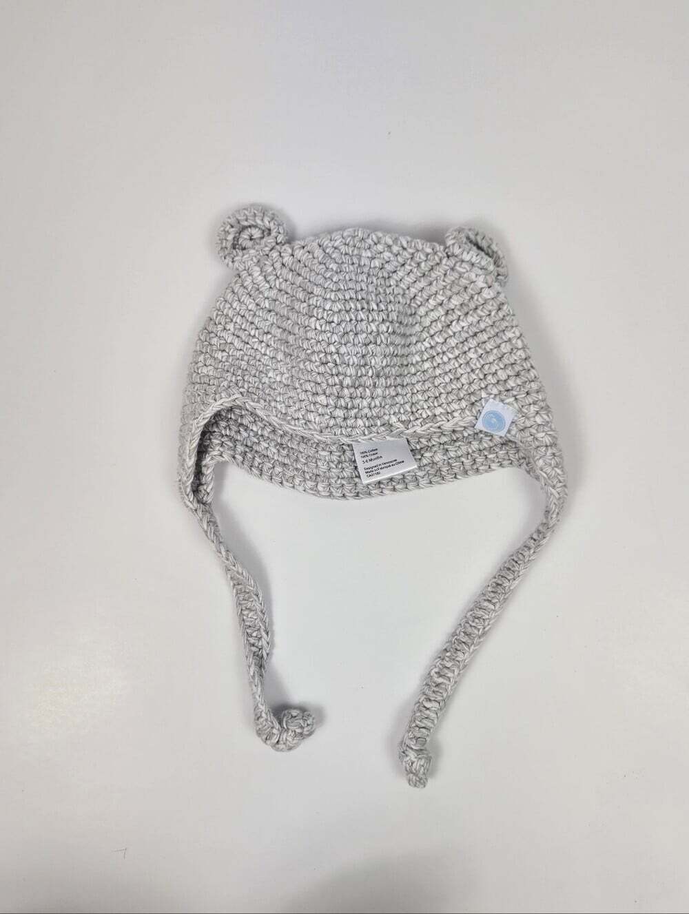 Beba Bean Baby Gray Crochet Knit Bear Hat Bonnet 3-6M 100% Cotton